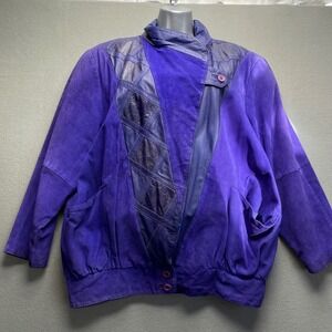 Pelle Women Jacket Purple Genuine Leather Suede Patchwork Size M Vintage 80s 90s